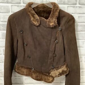 Nicole Farhi Vintage Cropped shearling Lambskin Brown Jacket XS